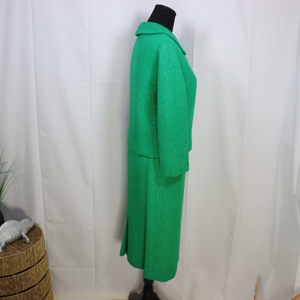 Vintage Handmade Green Wool Skirt Suit 2pc Set XS - Picture 4 of 7